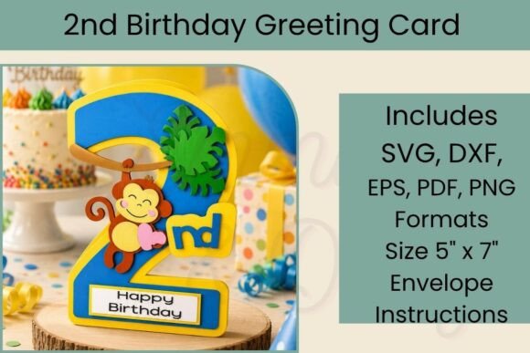 2nd Birthday SVG Card Monkey: A 3D SVG Design for Cheerful Birthday Crafts