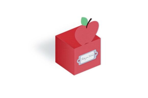 Apple School Gift Favour Cube Box – A Stylish 3D SVG for School-Themed Packaging