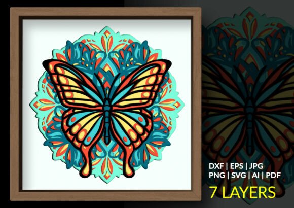Art Deco Butterfly Mandala Shadow Box – 3D SVG for Elegant Branding & Packaging