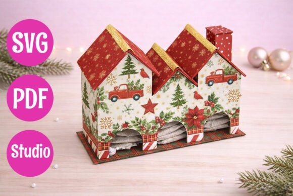 Cardboard Tea Storage House: Festive 3D SVG for Christmas-Themed Branding