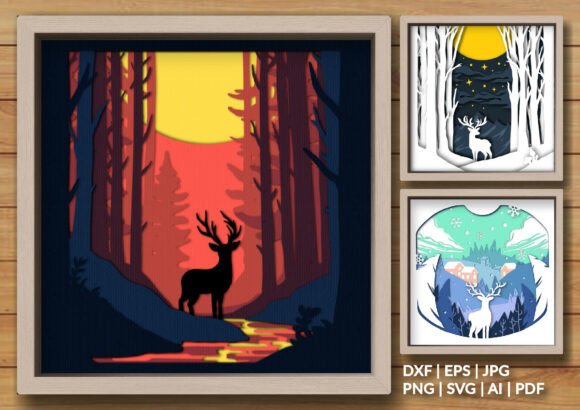 Deer Forest Adventure Bundle: 3D SVG Shadow Boxes for Nature-Inspired Design