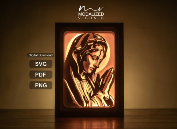 Elegant Virgin Mary Lightbox Papercut 3D SVG for Shadow Box Designs
