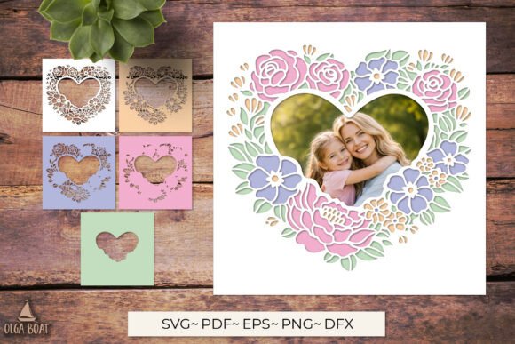 Floral Heart Photo Frame 3D SVG for Mother S Day Creations