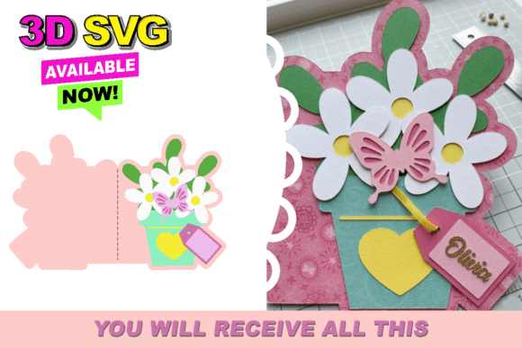 Floral Pot Greeting Card SVG: A 3D Design for Elegant Greeting Cards