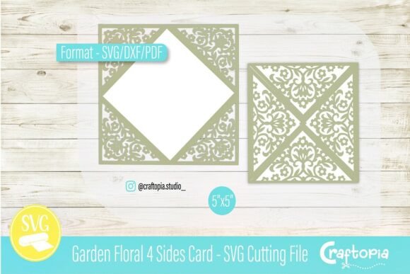 Garden Floral 4 Sides Card – 3D SVG for Elegant Wedding Branding