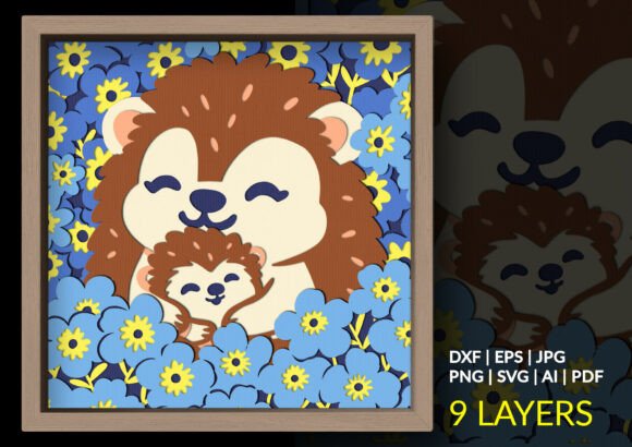 Hedgehog Family Mother Day Shadow Box: 3D SVG Charm for Heartfelt Branding