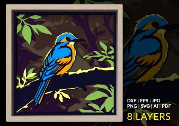 Kingfisher Bird Shadow Box SVG: A Colorful 3D SVG Design for Nature-Inspired Web Content
