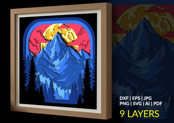 Majestic Mountain Landscape 3D SVG Shadow Box for Brand Visuals