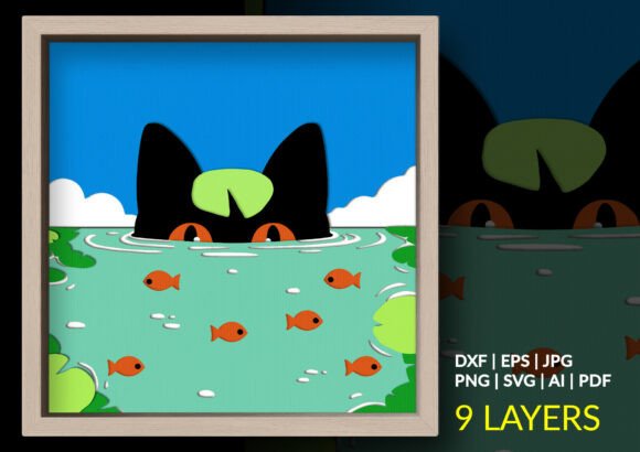 Make a Splash with Black Cat Fish Pond Shadow Box SVG – A 3D SVG Review for Brand Designers