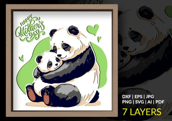 Mother Baby Panda Mother Day Shadow Box – 3D SVG for Heartfelt Shadow Box Designs