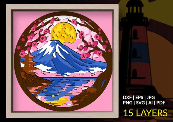 Mount Fuji Cherry Blossom Shadow Box SVG: A 3D SVG Review for Real Design Projects