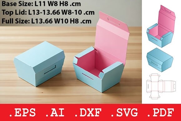 Rectangular Hinged Lid Tray Box: A 3D SVG for Branding and Marketing Visuals