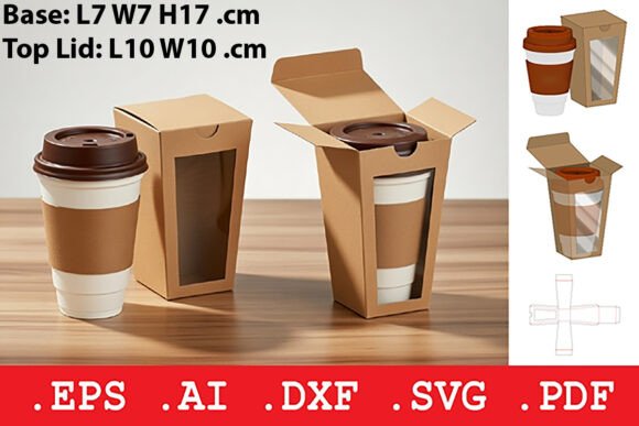 Rectangular Window Coffee Cup Box: A 3D SVG Design for Modern Branding and Marketing