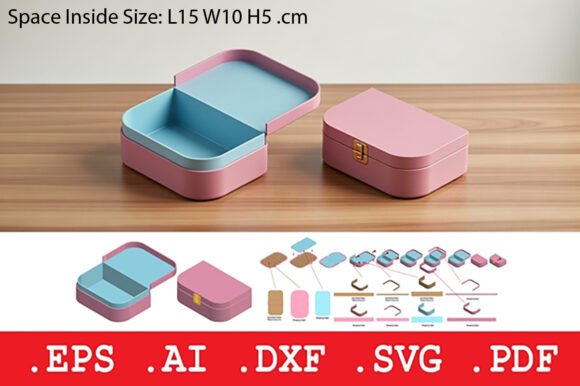 Rigid Hinged Jewelry Box Dieline: 3D SVG for Luxe Branding in Objects