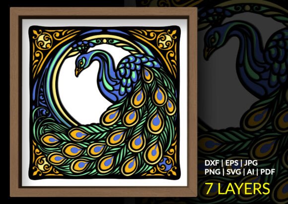 Stained Glass Peacock Shadow Box: A 3D SVG Design for Elegant Editorial Visuals