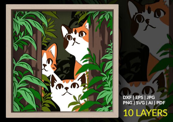 Three Curious Cats Shadow Box: A 3D SVG Design for Playful Editorial Visuals 🐱✨