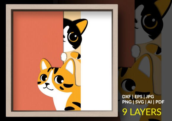 Two Curious Cats Shadow Box: A 3D SVG Design That Brings Joy to Branding