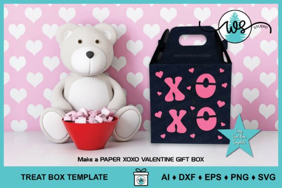 XOXO Valentine Gift Gable Treat Box: A 3D SVG for Charming Valentine's Day Content